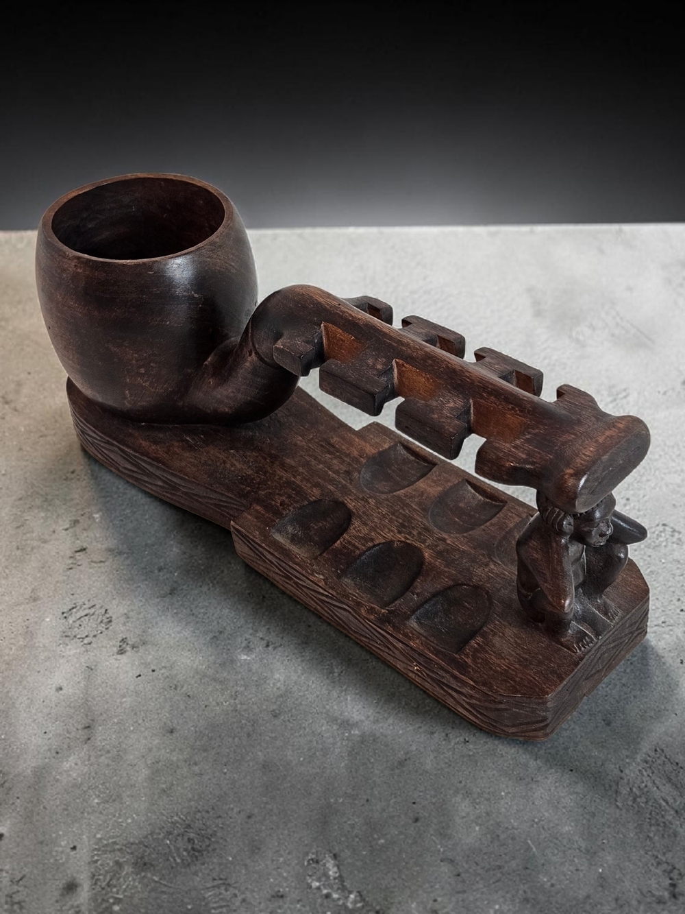 Vintage Hand Carved Wood Pipe Stand Smoker Set Rustic Tobacco Holder